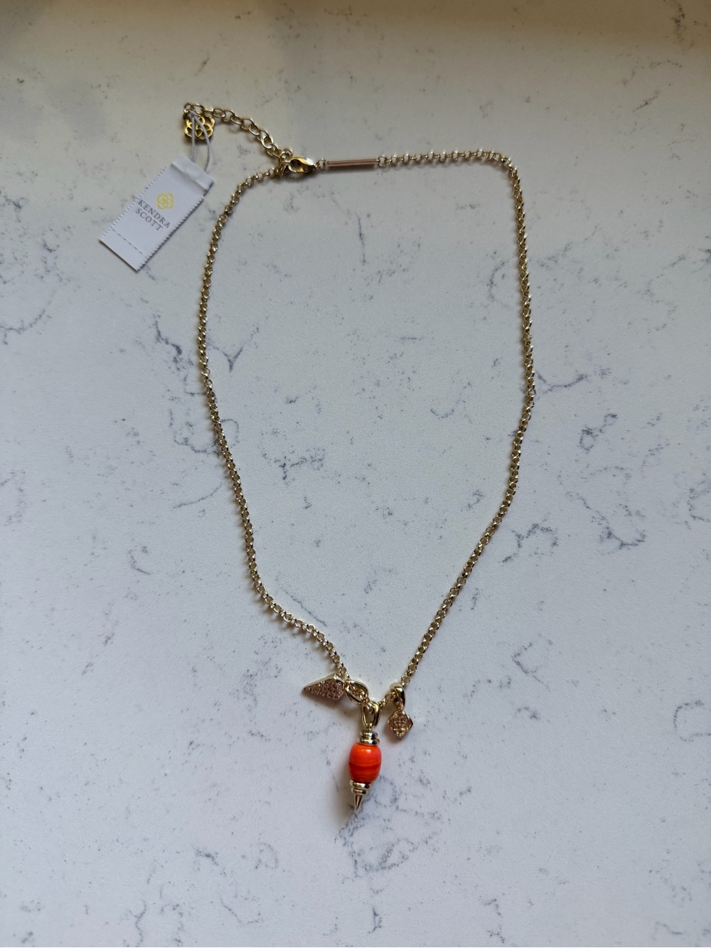 Kendra Scott Gold Necklace with Orange Bead Pendant